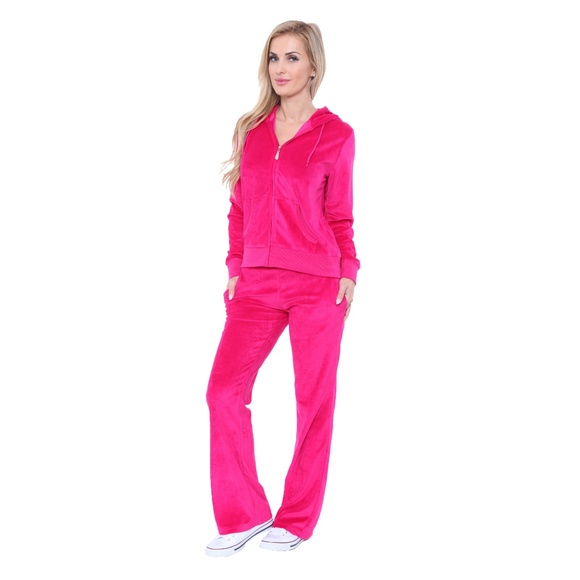 Plus Velour 2 Piece Warm-up Set Fuchsia PS2828-03 - Picture 2 of 8